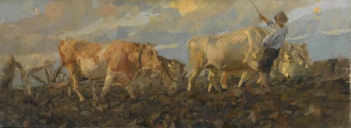 Ettore Tito Oxen Plowing Norge oil painting art